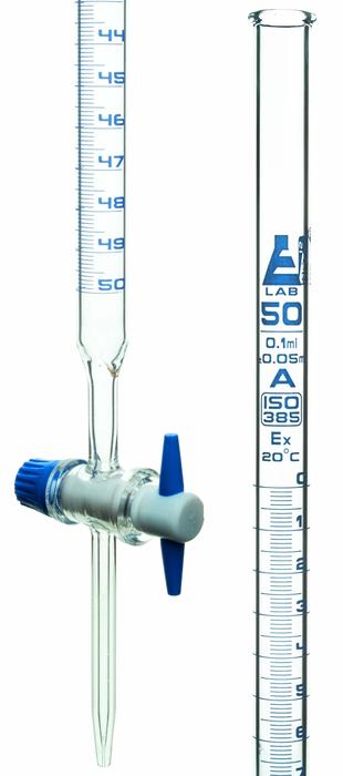 CAR044 Borosilicate Burette w/ PTFE Stopcock - 100mL cap., 0.2mL grad, Class A