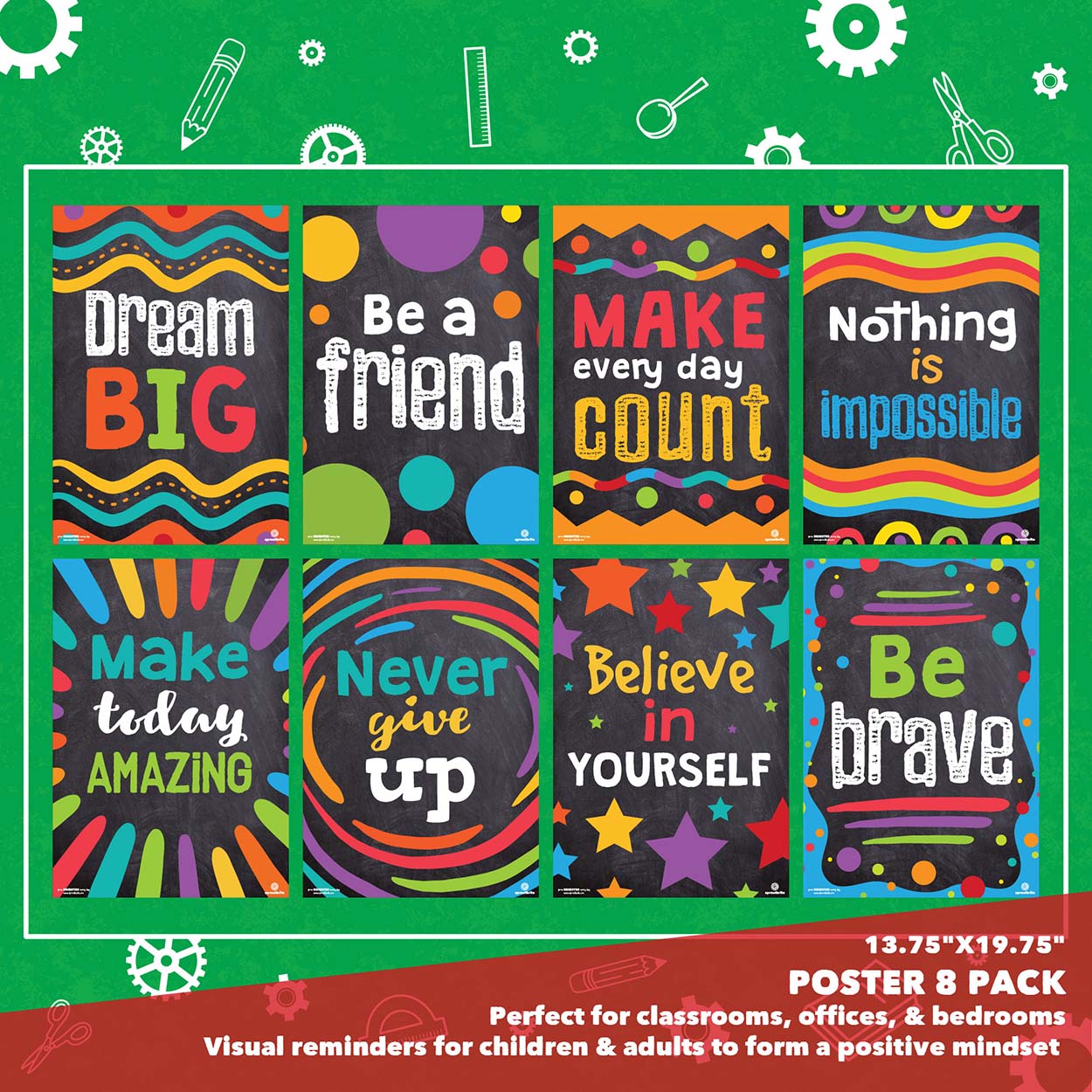 Sproutbrite SB-032 14"x20" Essential Motivation Poster Pack (Black)