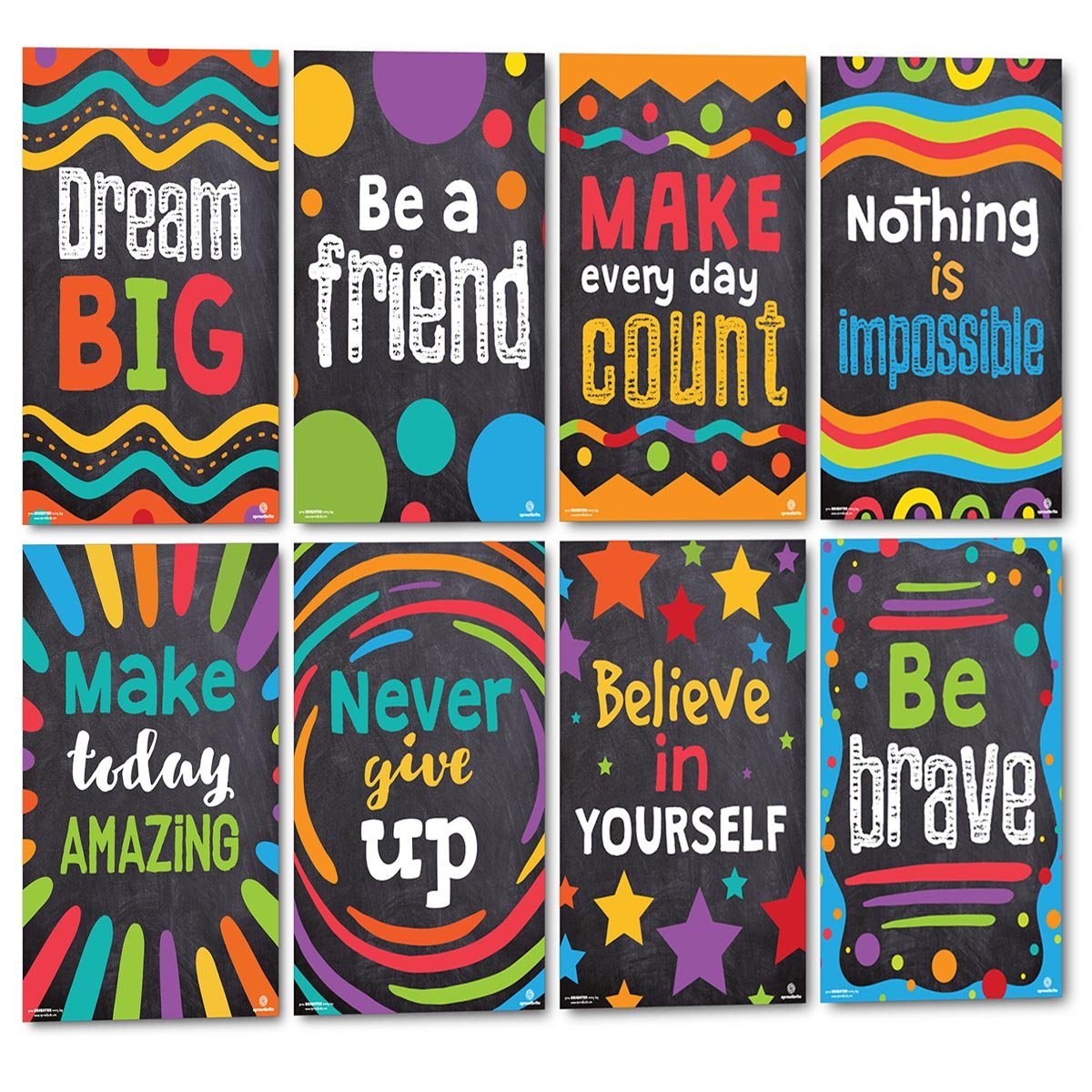 Sproutbrite SB-032 14"x20" Essential Motivation Poster Pack (Black)