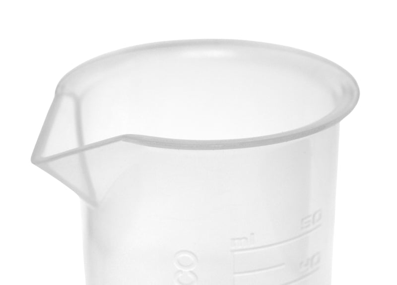 CH0137AF 12PK Plastic Beakers, 50ml - Polypropylene - Raised Graduations
