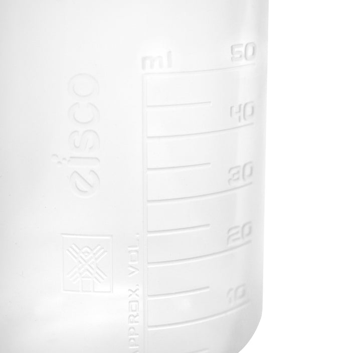 CH0137AF 12PK Plastic Beakers, 50ml - Polypropylene - Raised Graduations