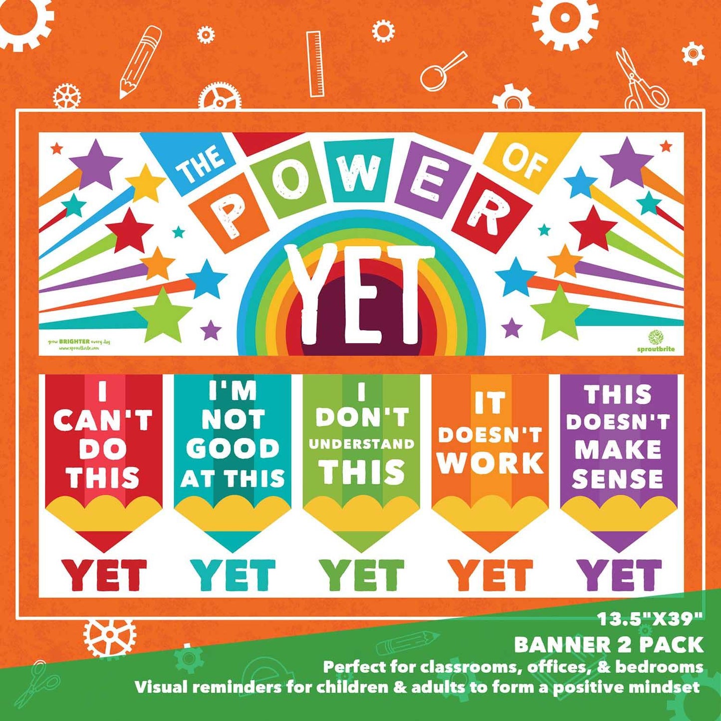 Sproutbrite SB-040 13.5"x39" The Power of Yet Classroom Banner